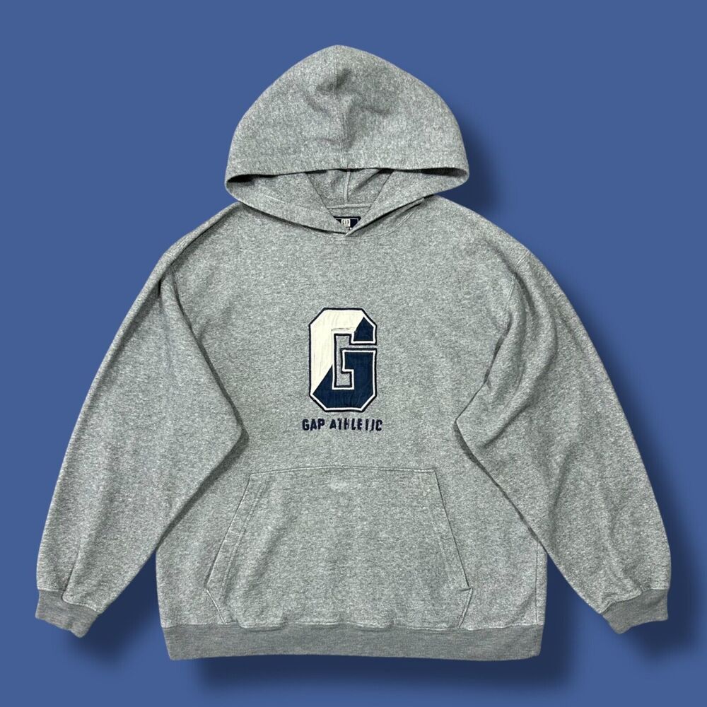 Vintage GAP Athletic Fleece Hoodie Pullover Sweatshirt 90s y2k Gray M/L